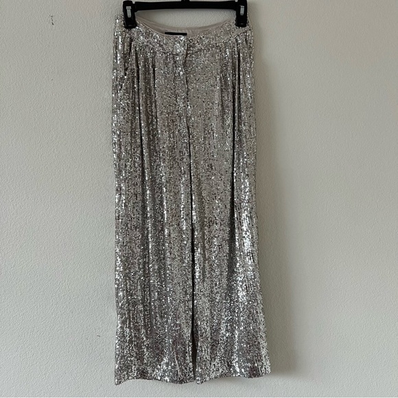 Express High Waist Sequin Pleated Cropped Trousers SZ XS - Picture 5 of 14